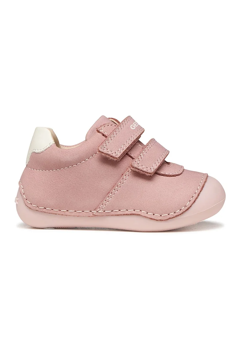 Pantofi sport Tutim cu piele nabuc si velcro, Alb/Roz stins