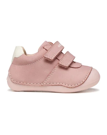 Pantofi sport Tutim cu piele nabuc si velcro, Alb/Roz stins
