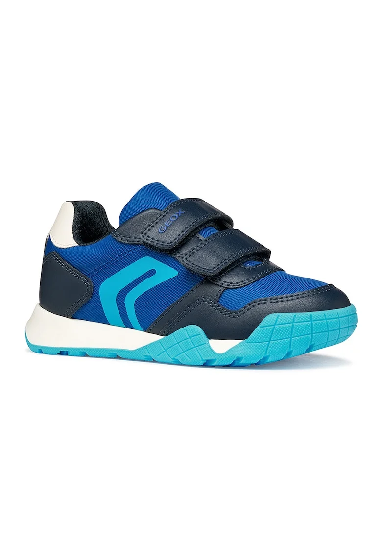 Pantofi sport din piele ecologica cu velcro, Albastru ultramarin/Albastru royal/Turcoaz inchis