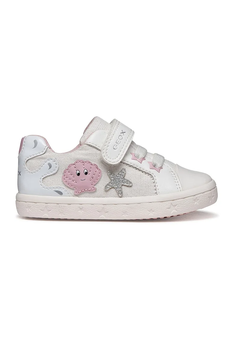 Pantofi sport cu insertii din material textil si velcro, Albastru pal/Alb murdar