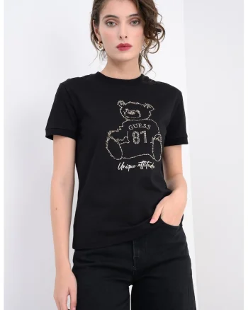 Tricou de bumbac cu strasuri, Negru