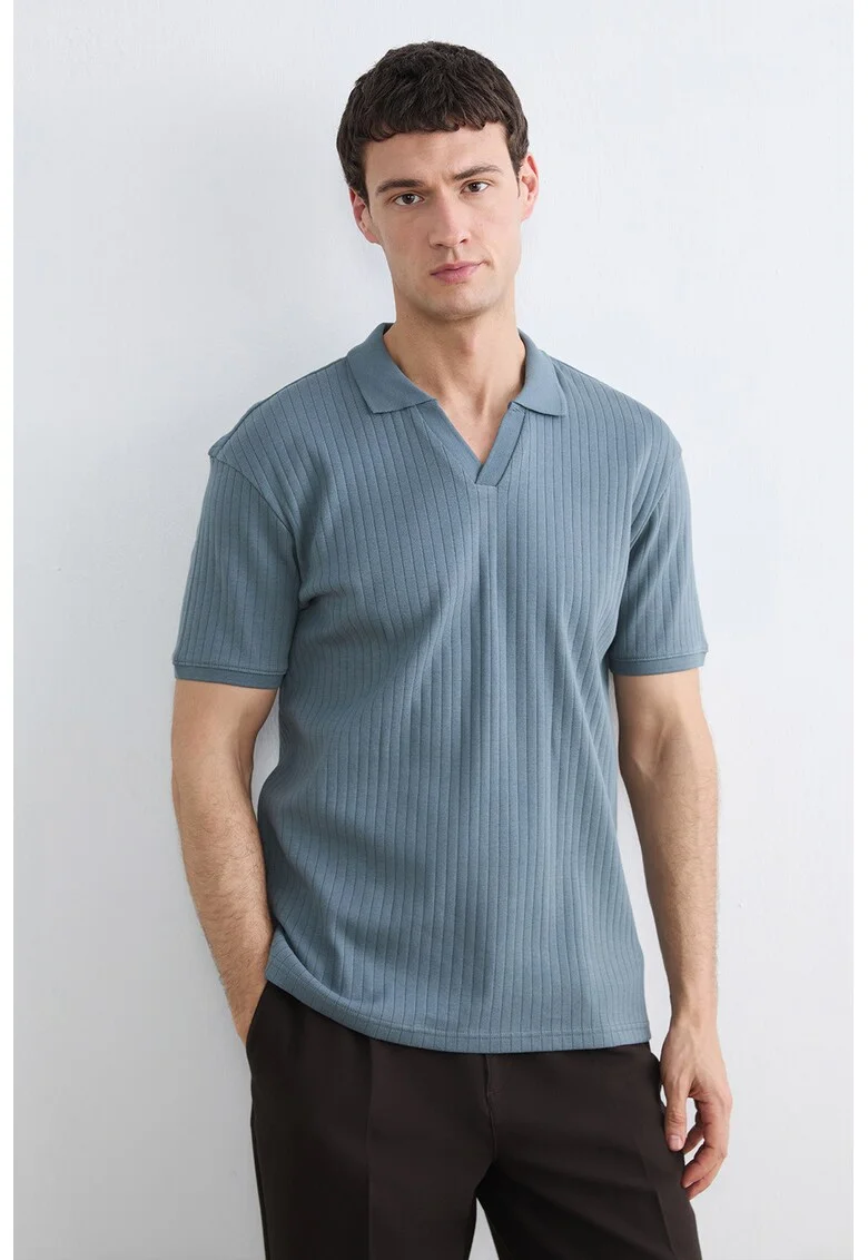 Tricou polo cu decolteu in V, Gri inchis