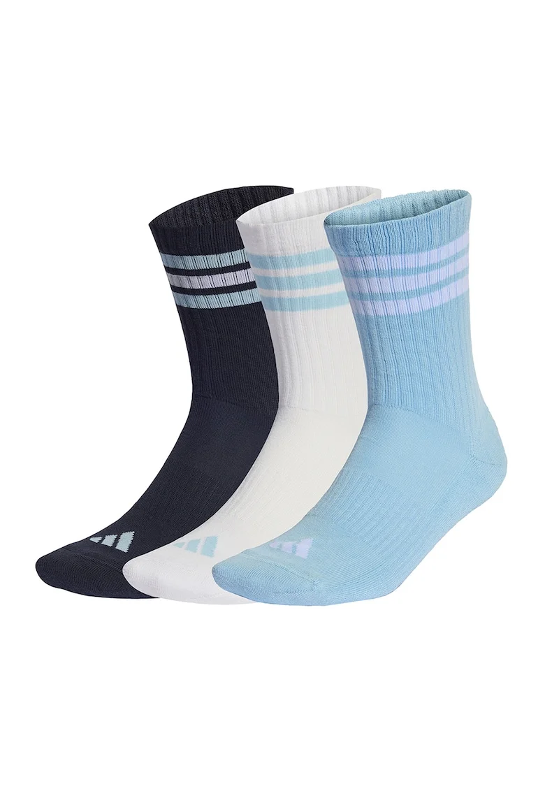 Set de sosete lungi unisex cu striatii - 3 perechi, Albastru ultramarin/Alb optic/Albastru glaciar