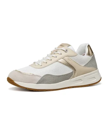 Pantofi sport cu insertii din piele intoarsa, Alb/Gri deschis/Bej inchis