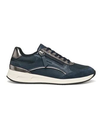 Pantofi sport din piele ecologica cu garnituri din piele intoarsa, Argintiu/Bleumarin
