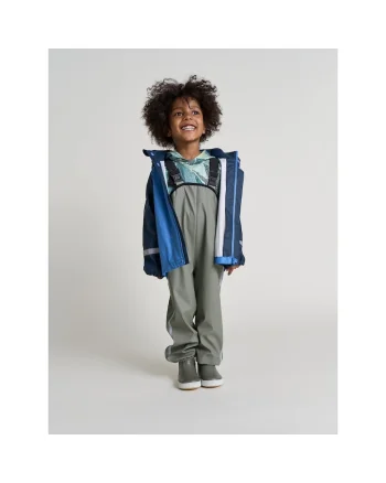 Pantaloni de ploaie pentru copii,  verde gri, cu bretele,