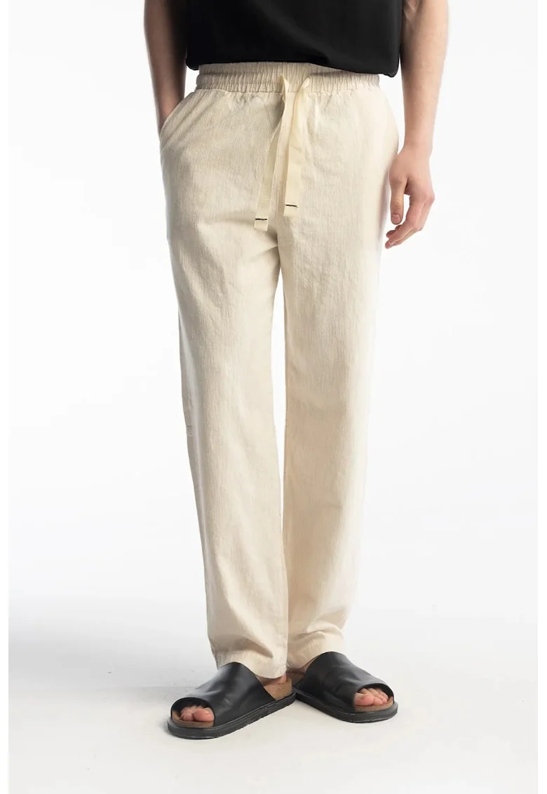 Pantaloni barbati,  picior drept, bej natural, bumbac 100%