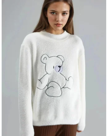 Pulover dama,  oversized, alb, tricot, One Size