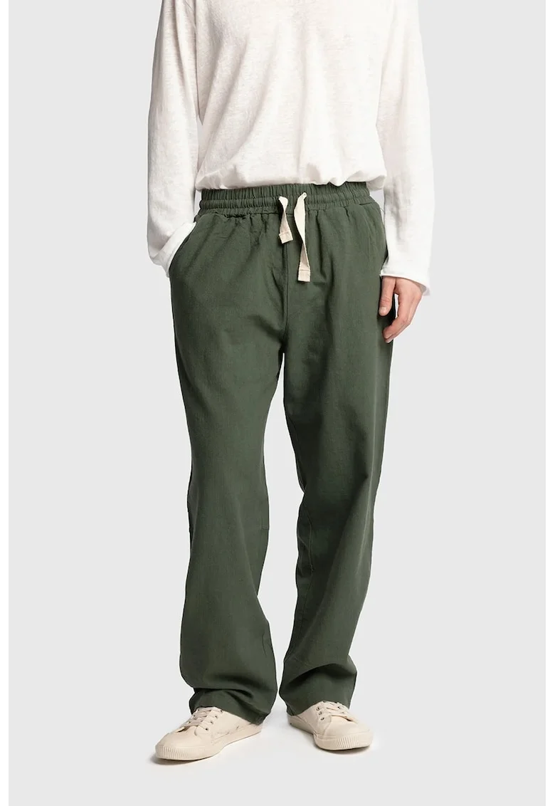 Pantaloni barbati,  croiala dreapta, snur in talie, verde kaki, bumbac 100%