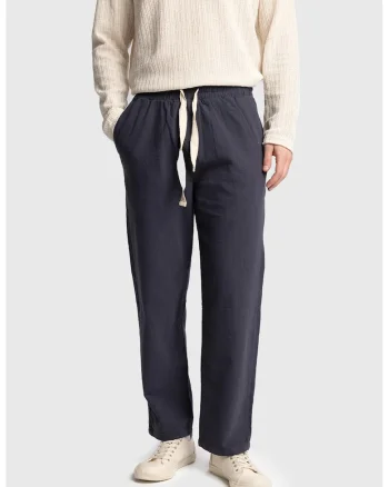 Pantaloni barbati,  croiala dreapta, snur talie, bumbac, bleumarin