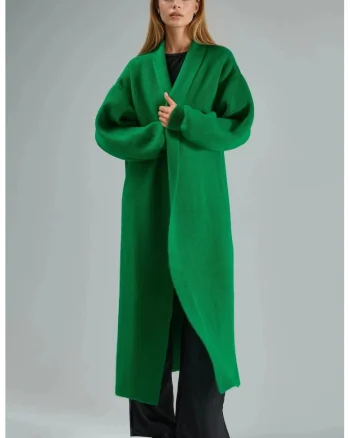 Cardigan lung dama,  tricot, verde, One Size