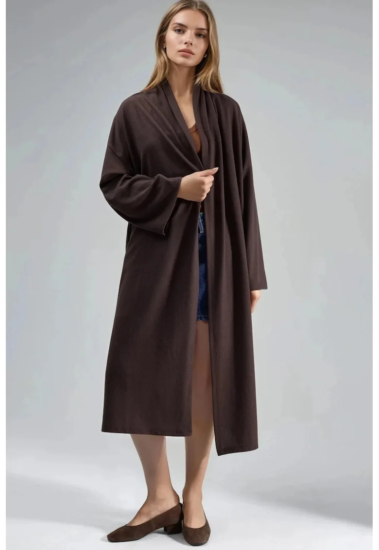 Cardigan lung dama,  poliester/viscoza/elastan, maro,