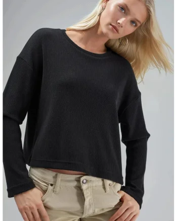 Pulover dama,  guler rotund, negru, jerseu,