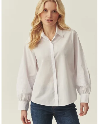 Camasa din bumbac cu broderie pe maneca Cami, Alb murdar