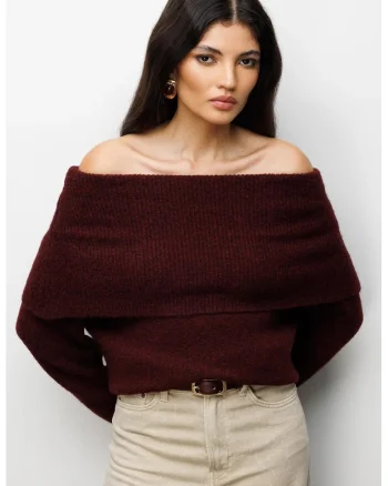 Pulover dama,  croiala lejera, rosu, tricot, One Size