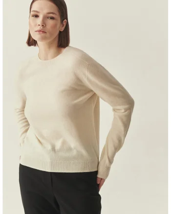 Pulover din lana cu terminatii striate, Crem