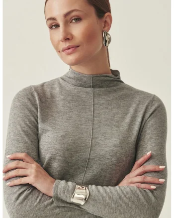 Pulover din amestec de lana cu model uni, Gri melange