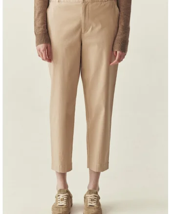 Pantaloni cu croiala dreapta si talie medie, Bej inchis