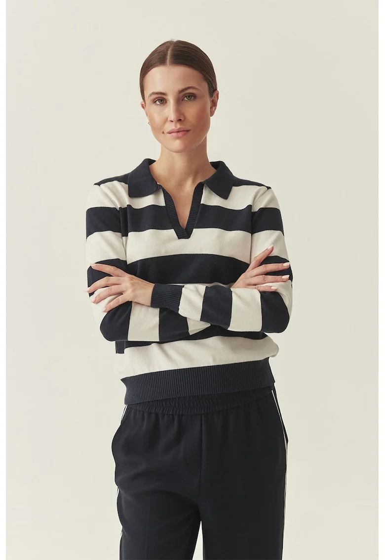 Pulover polo cu model in dungi, Alb fildes/Albastru ultramarin