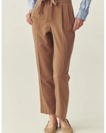 Pantaloni cu croiala dreapta Selenko, Maro camel