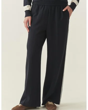 Pantaloni de trening cu croiala ampla si dungi contrastante, Alb/Albastru ultramarin