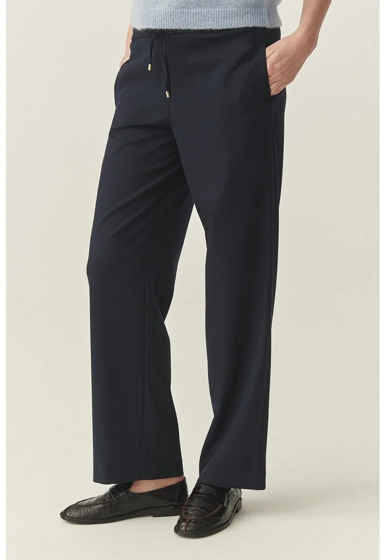 Pantaloni cu croiala dreapta si snur de ajustare, Albastru ultramarin