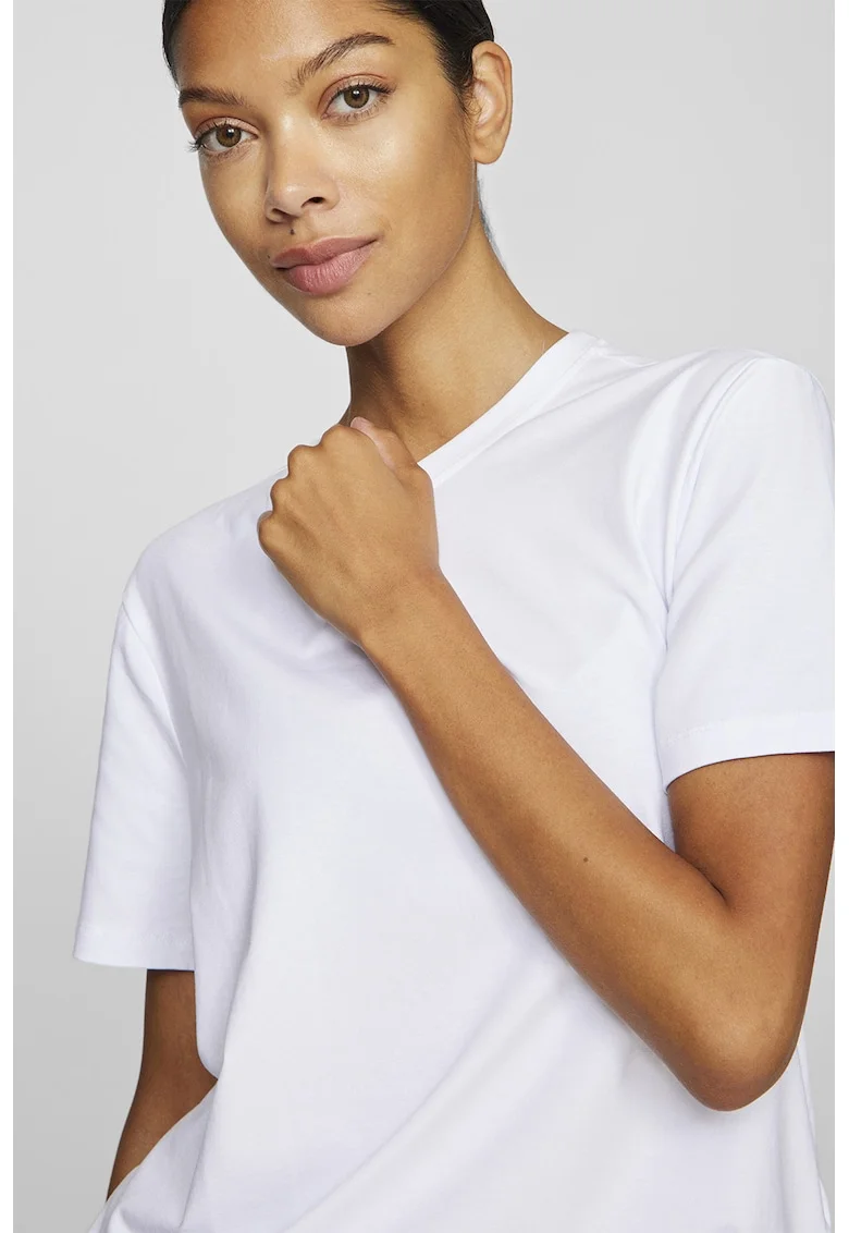 Tricou din amestec de bumbac organic cu decolteu la baza gatului, Alb optic
