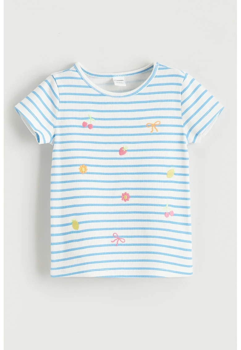 Tricou din amestec de bumbac cu model in dungi, Albastru pastel