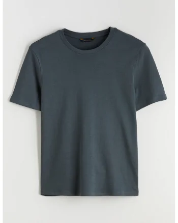 Tricou uni din bumbac cu decolteu rotund, Albastru prafuit