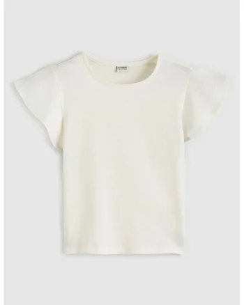 Tricou din bumbac cu maneci evazate, Crem