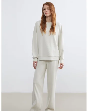 Pantaloni de trening cu croiala dreapta si model uni, Alb murdar