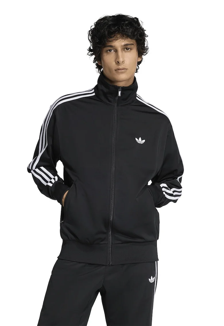 Bluza de trening cu fermoar si guler inalt Firebird, Negru/Alb optic