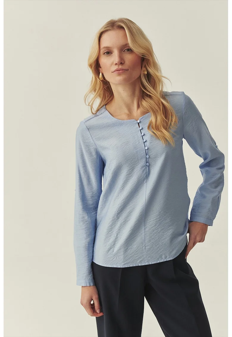 Bluza vaporoasa cu mansete ajustabile, Albastru azur