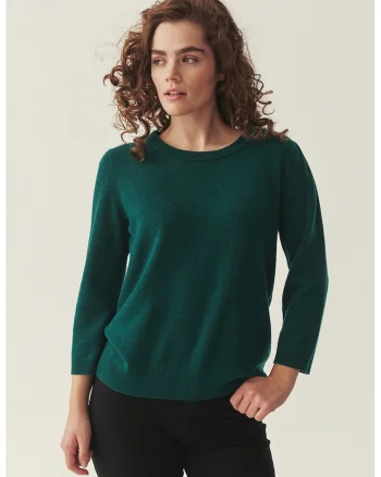 Pulover din lana cu decolteu rotund, Verde englez
