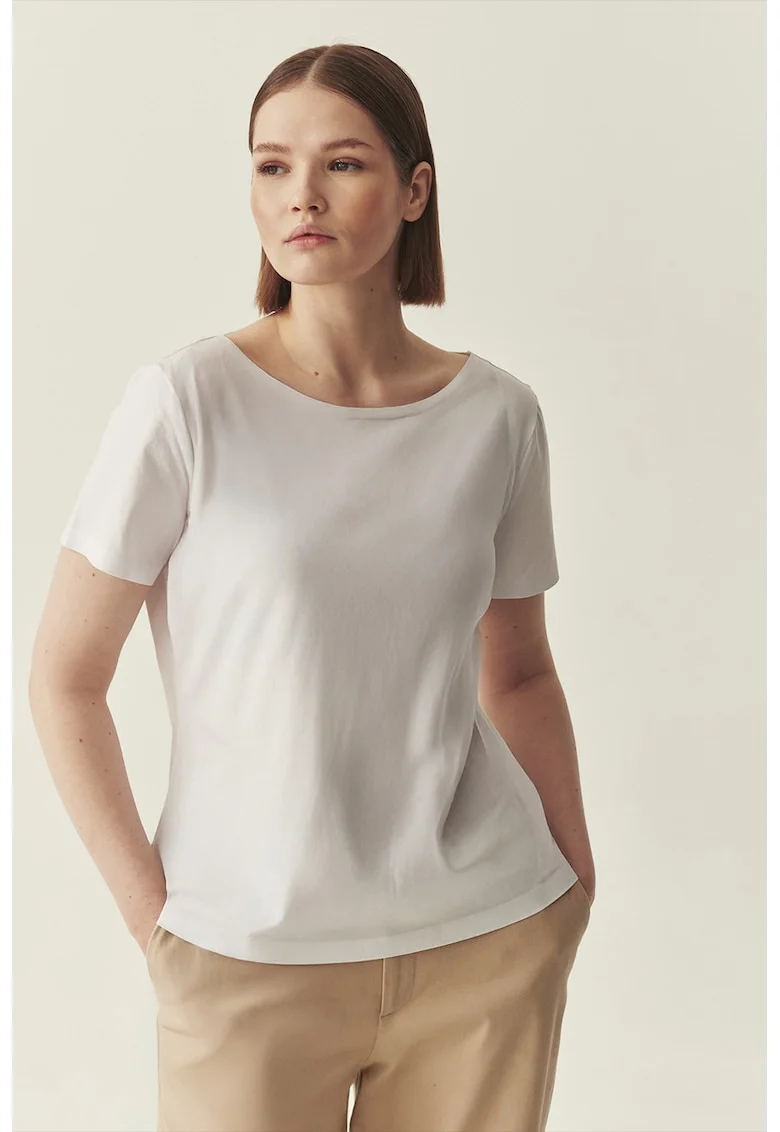 Tricou din amestec de bumbac cu decolteu rotund, Alb
