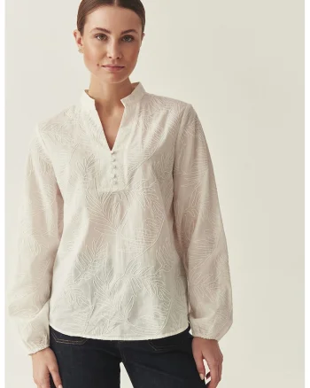 Bluza din bumbac cu maneci cazute, Alb murdar