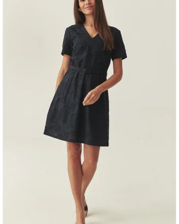 Rochie midi cu model si curea in talie, Albastru ultramarin