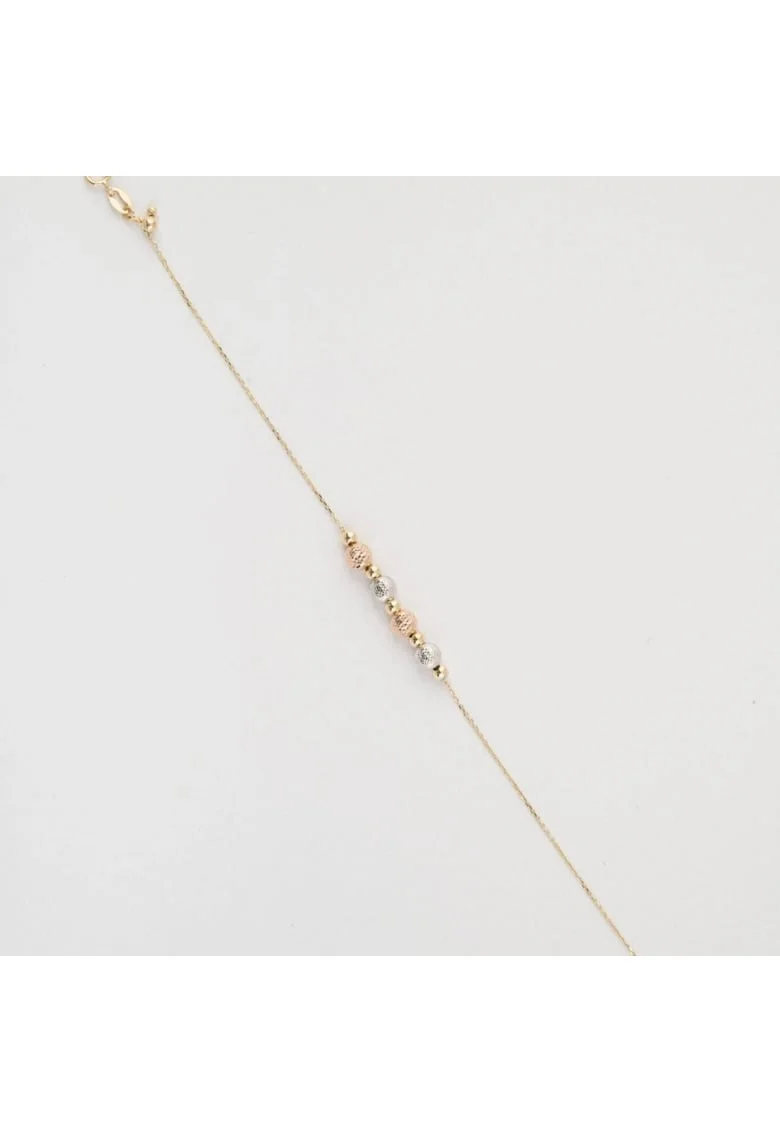Bratara din Aur Galben, Alb, Roz de 18 k cu Bile Diamantate Lant Diamantat, Ajustabila,  1.50g