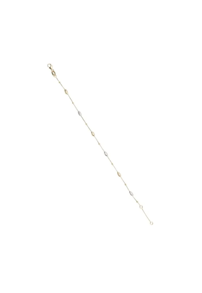 Bratara din Aur Galben, Alb de 18 k cu Bile Ovale Diamantate si Lant Diamantat, Ajustabila,  1.54g