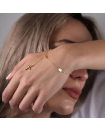 Bratara rozariu din aur galben de 14K cu cruce