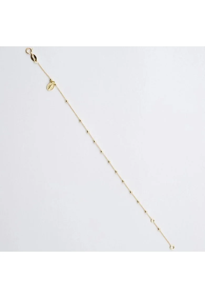 Bratara din Aur Galben de 18 kt cu Bile, Fecioara Maria si Lant Diamantat, Ajustabila,  1.14g