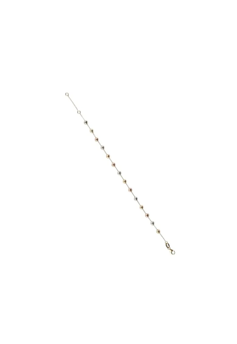 Bratara din Aur Galben, Alb, Roz de 18 k cu Bile si Lant Diamantat, Ajustabila,  1.54g