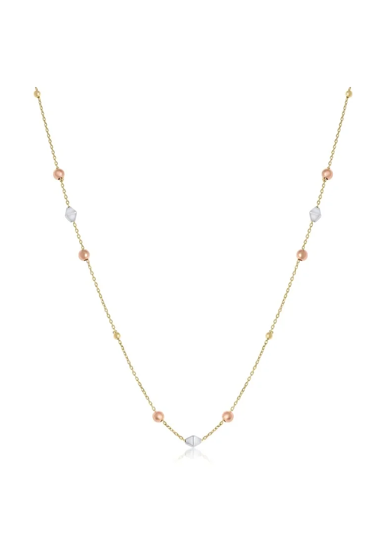 Colier din Aur Galben, Alb si Roz de 18 Kt cu Bilute si Romburi,  1.90g