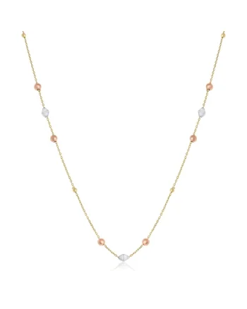 Colier din Aur Galben, Alb si Roz de 18 Kt cu Bilute si Romburi,  1.90g