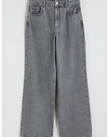 Pantaloni ampli cu talie inalta, Gri inchis melange