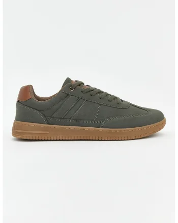 Pantofi sport low-cut de piele intoarsa sintetica, Kaki