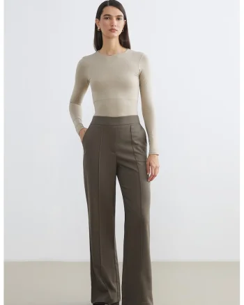 Pantaloni drepti cu talie medie, Kaki