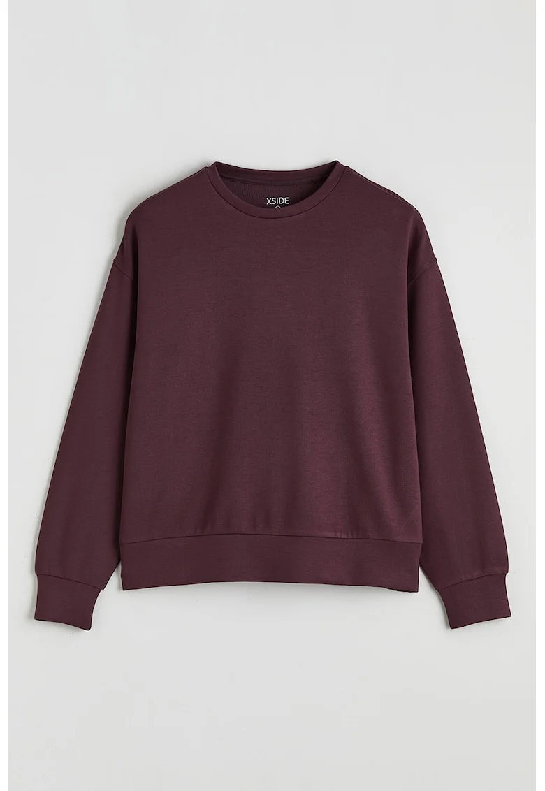 Bluza de trening cu decolteu la baza gatului si model uni, Violet tyrian