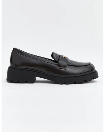 Pantofi loafer masivi de piele ecologica, Maro inchis