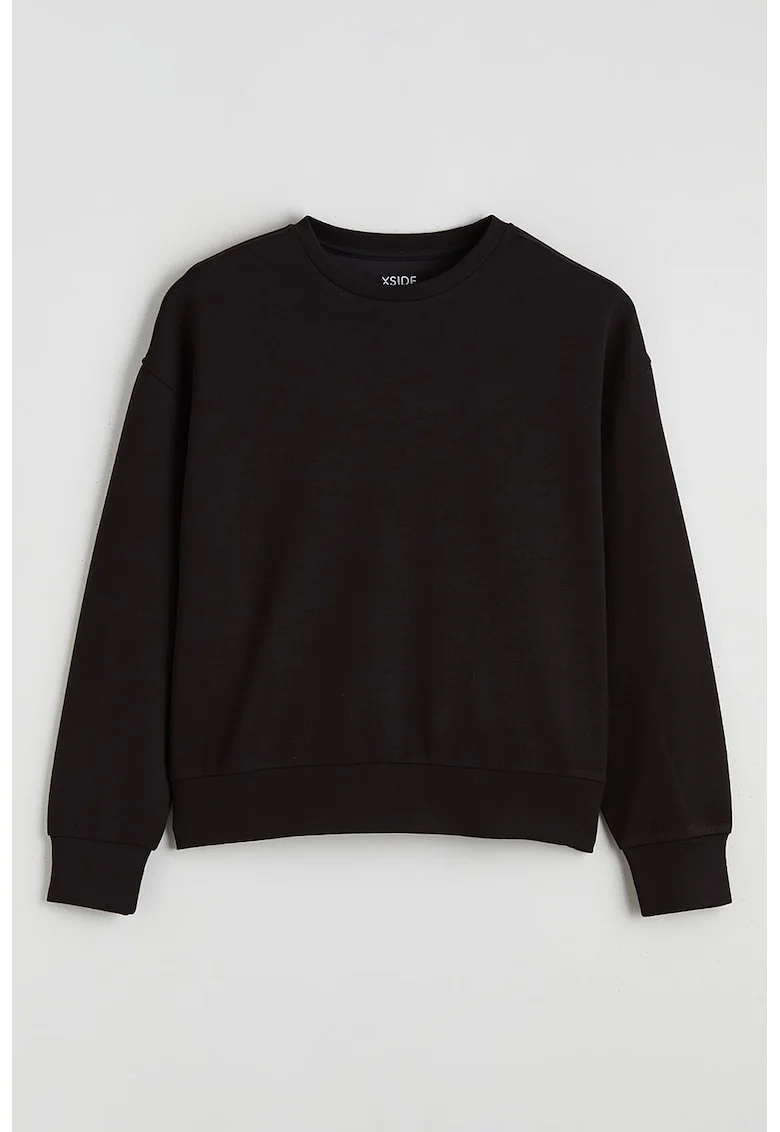 Bluza de trening cu decolteu la baza gatului si model uni, Negru